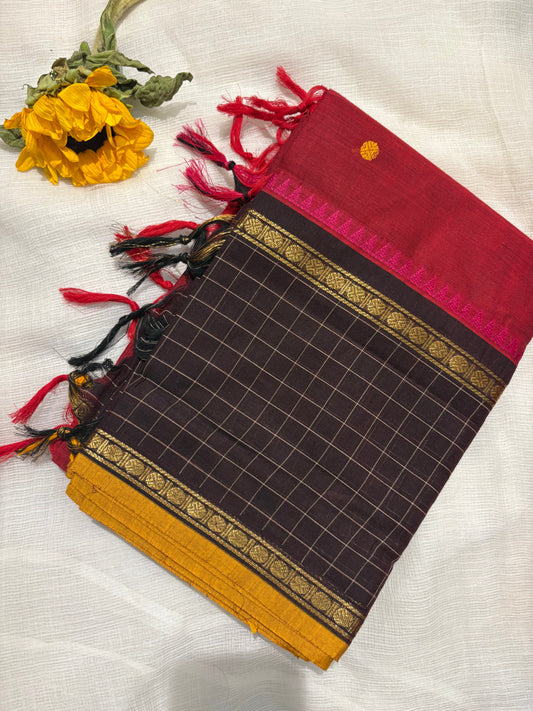 Hibiscus glow Kanchi cotton saree