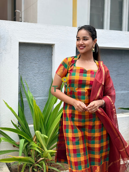 Mango Pickle kurta and Kota dupatta