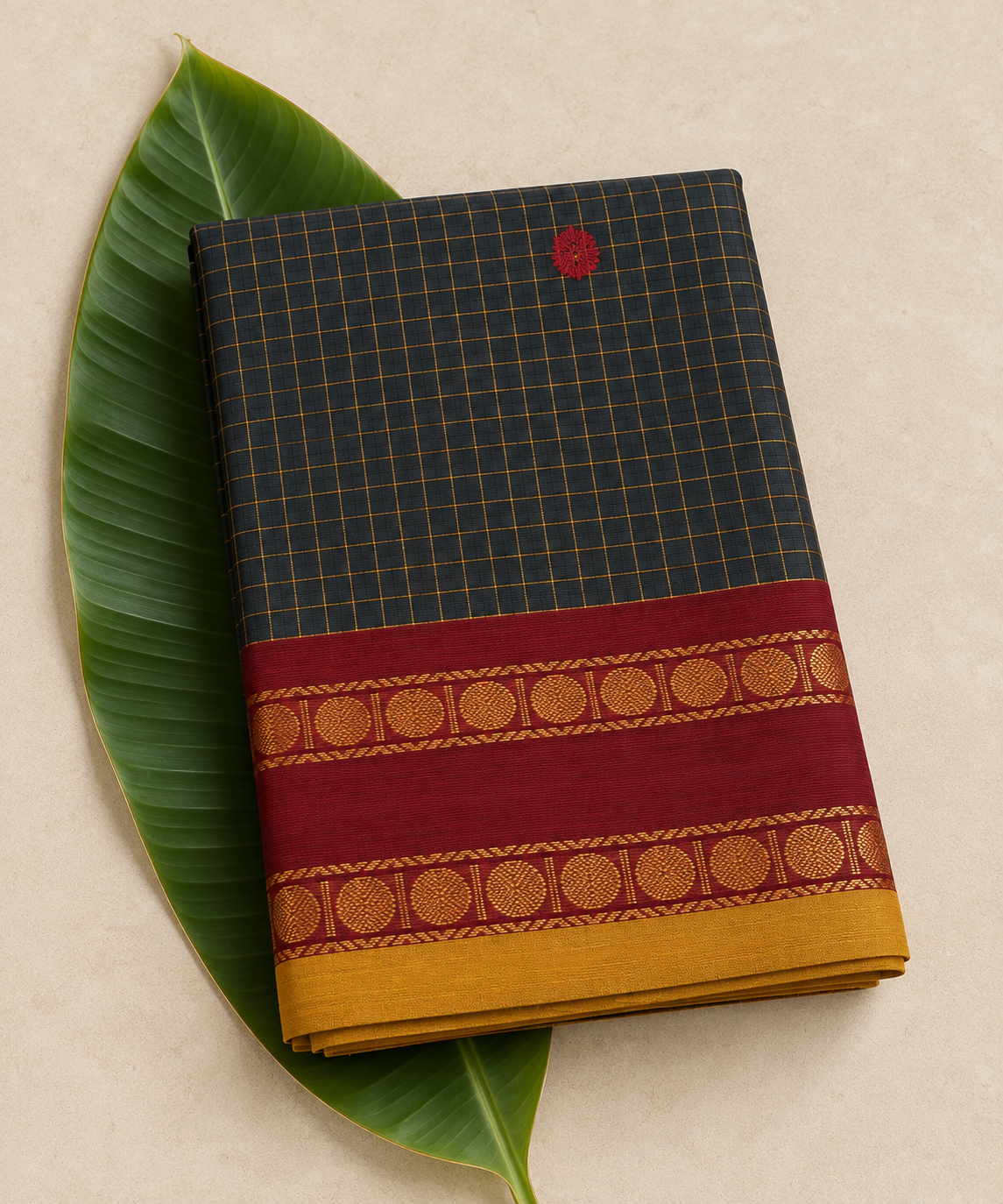 Cement red  Unstitched Kanchi cotton set (2-piece)
