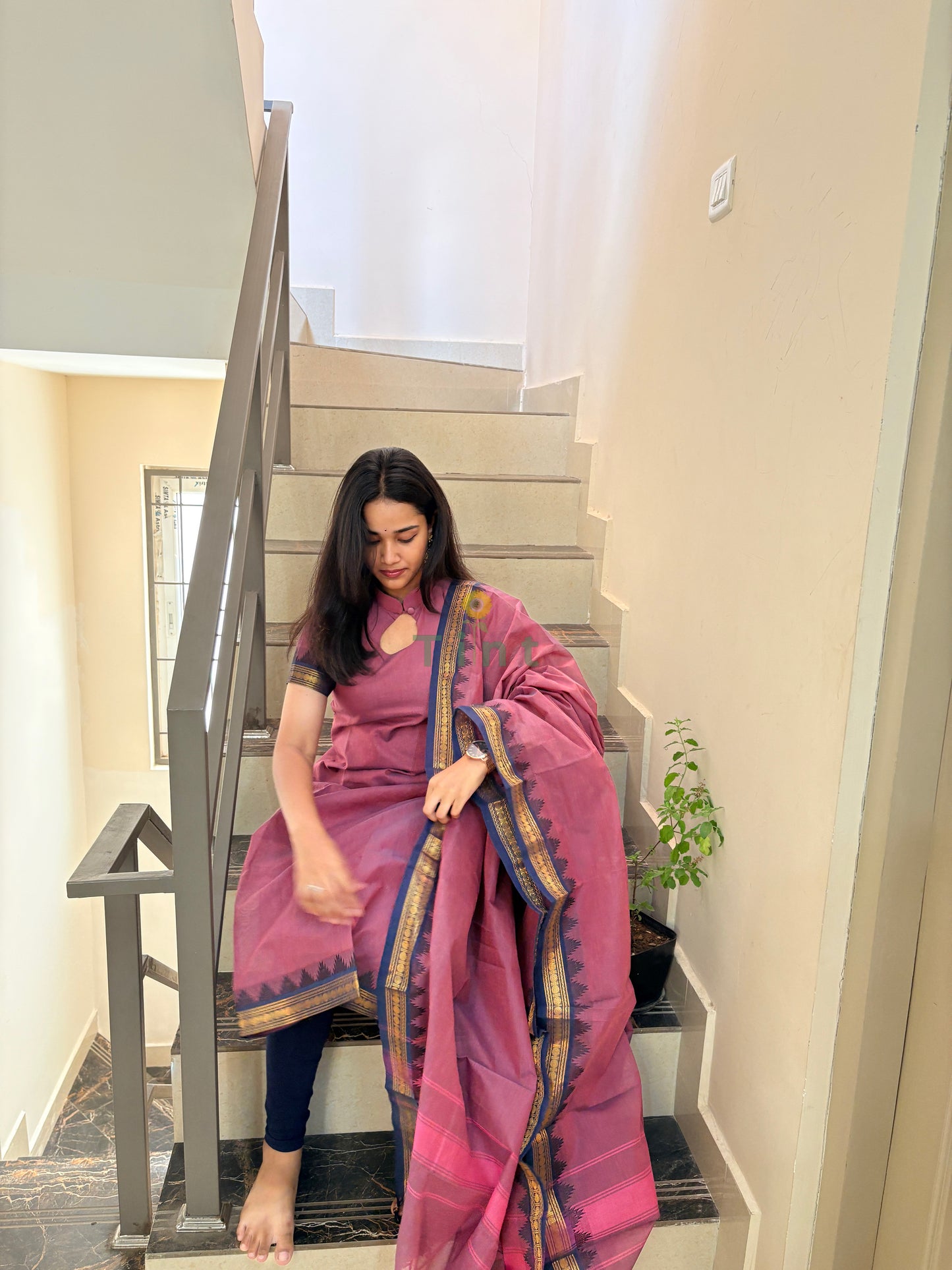 Nannari Pink Cotton kurta dupatta