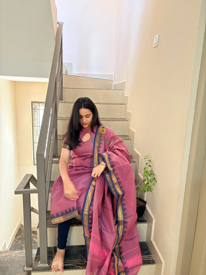 Nannari Pink Cotton kurta dupatta