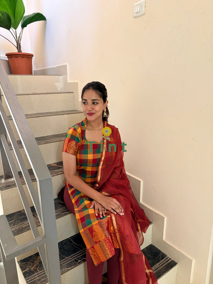 Mango Pickle kurta and Kota dupatta