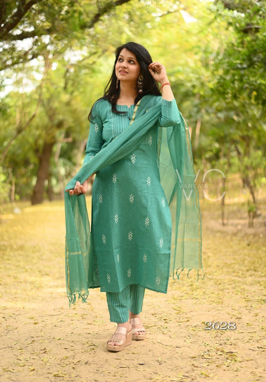 Turquoise south cotton Suit Set