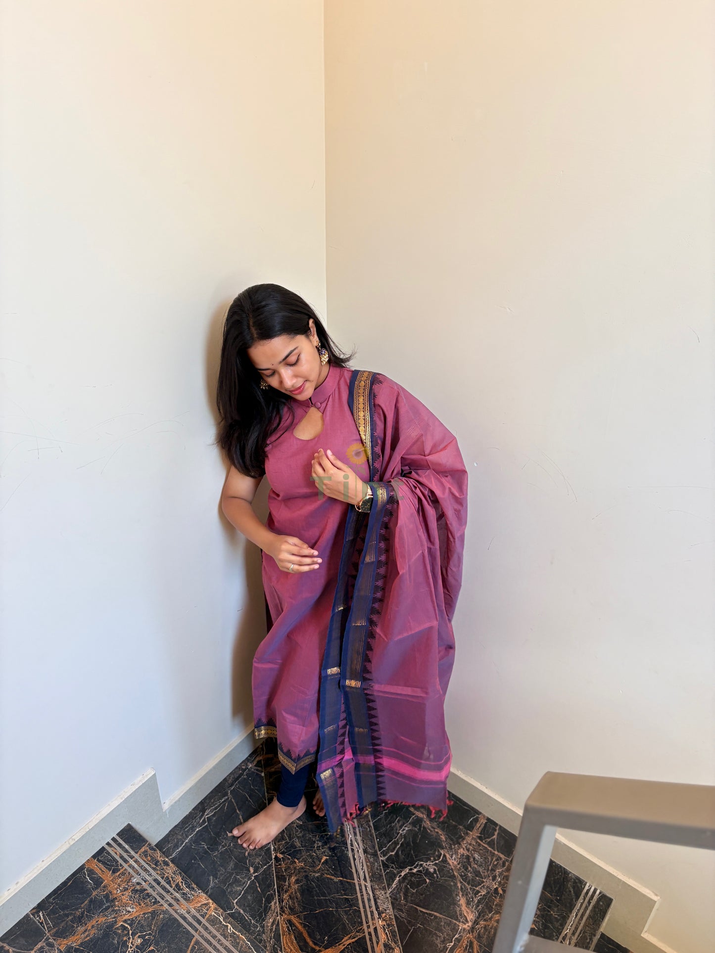 Nannari Pink Cotton kurta dupatta