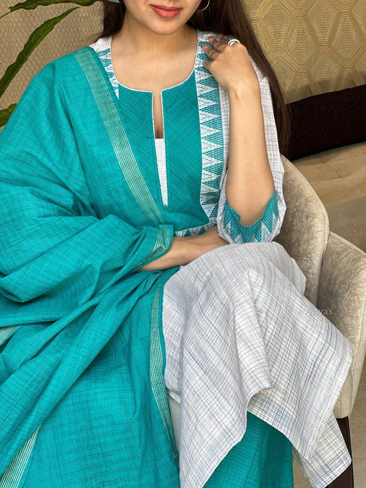 Sea green mangalgiri suit set
