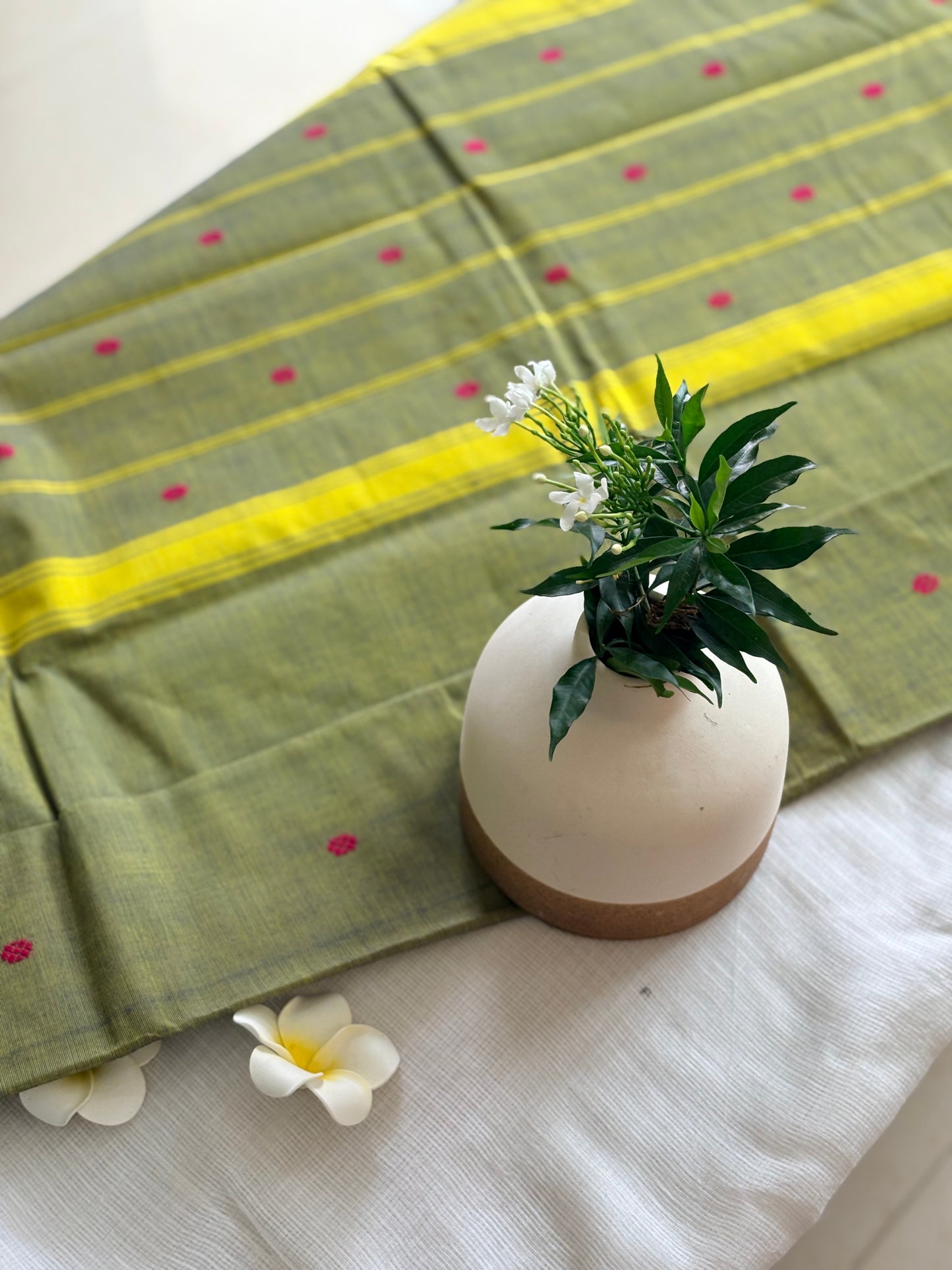 Olive green Kanchi Cotton Saree