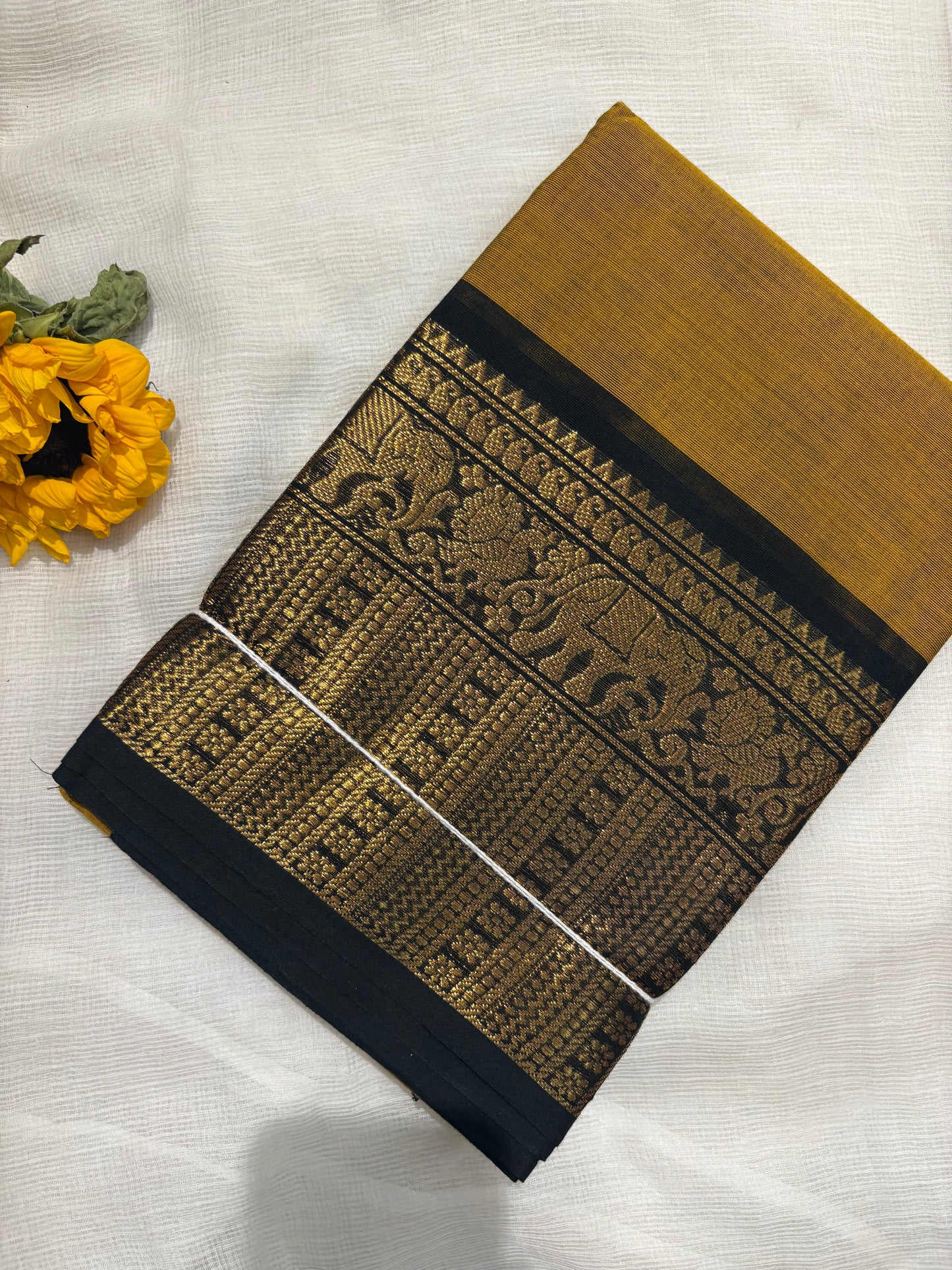 Mustard glow Kanchi cotton saree