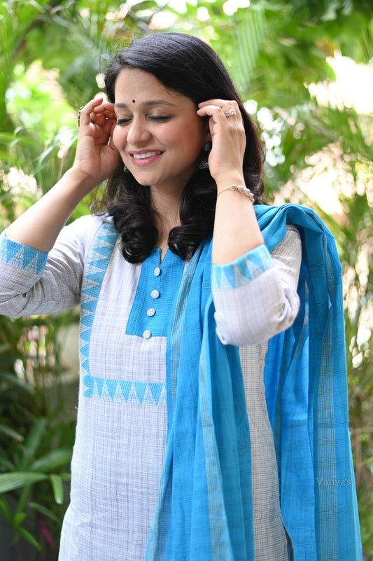 Blue mangalgiri suit set