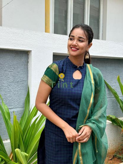 Royal navy Kurta with Kota dupatta