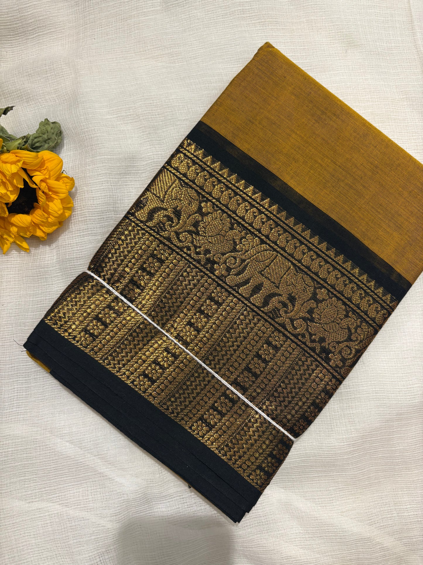 Mustard glow Kanchi cotton saree
