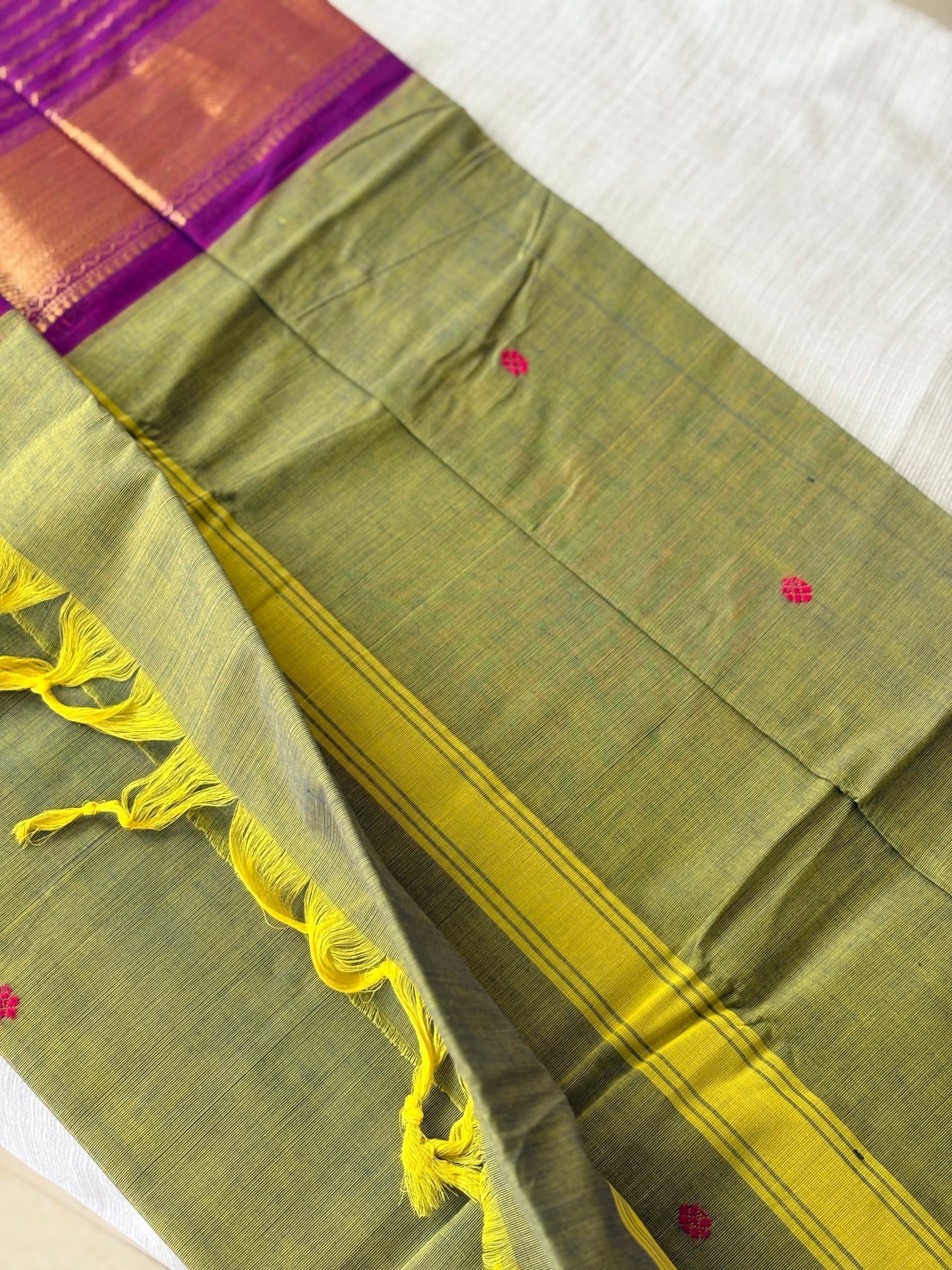 Olive green Kanchi Cotton Saree