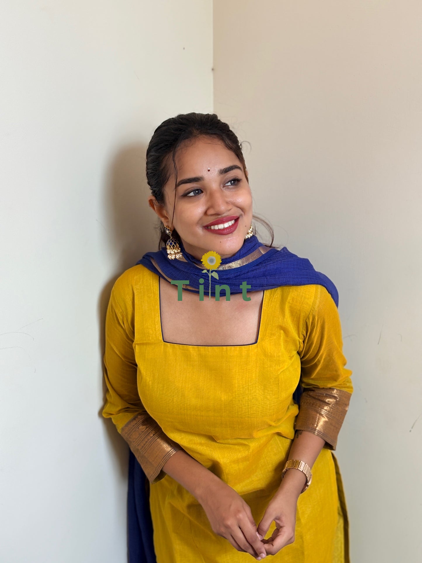Yellow Jelly Kurta and Kota dupatta