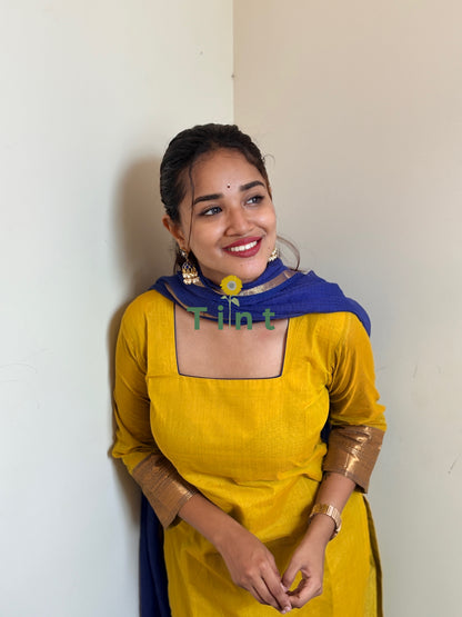 Yellow Jelly Kurta and Kota dupatta