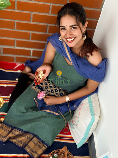 Sage green Kanchi Cotton with Kota Dupatta