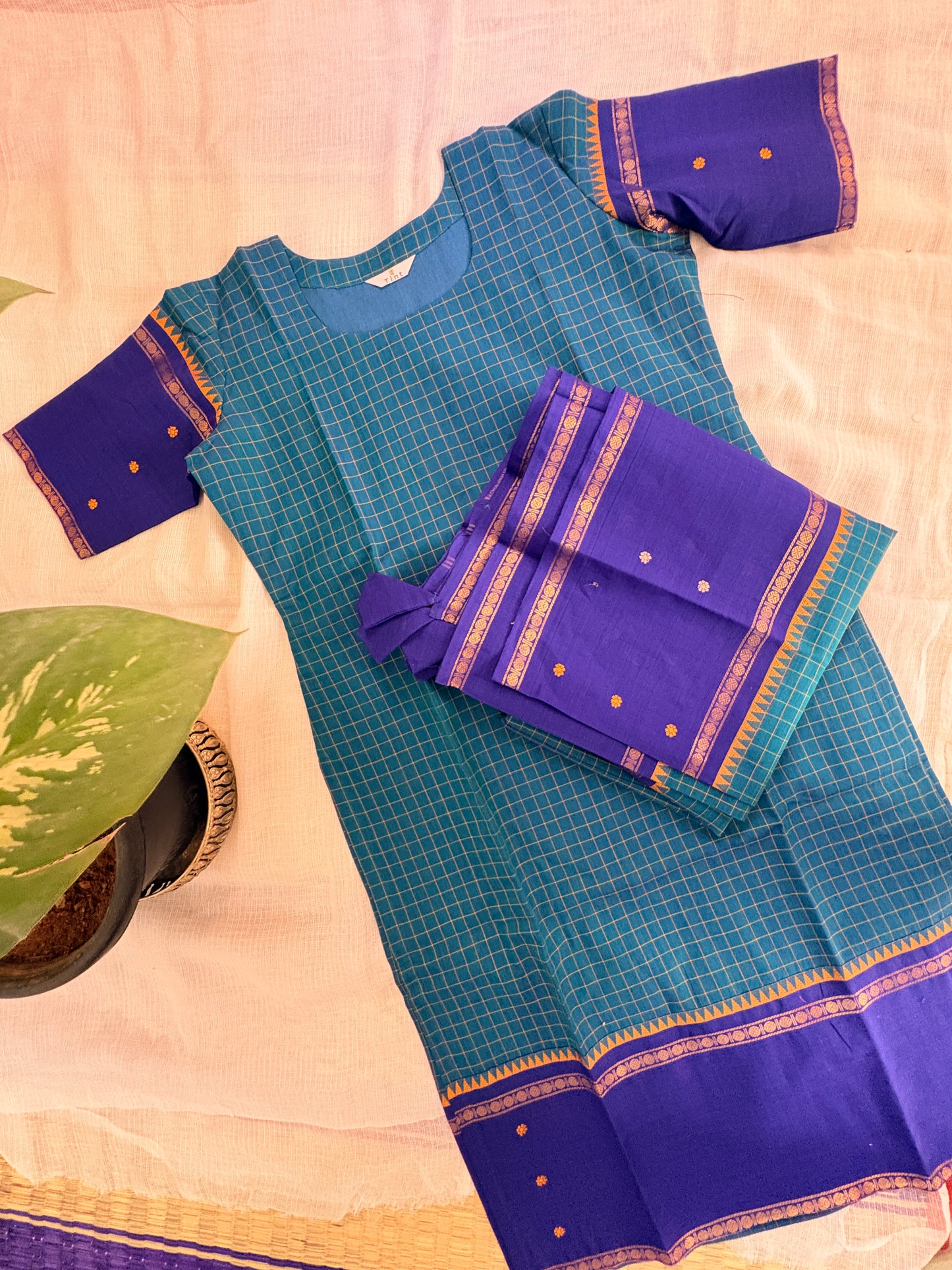 Blue kattam  Cotton Kurta dupatta