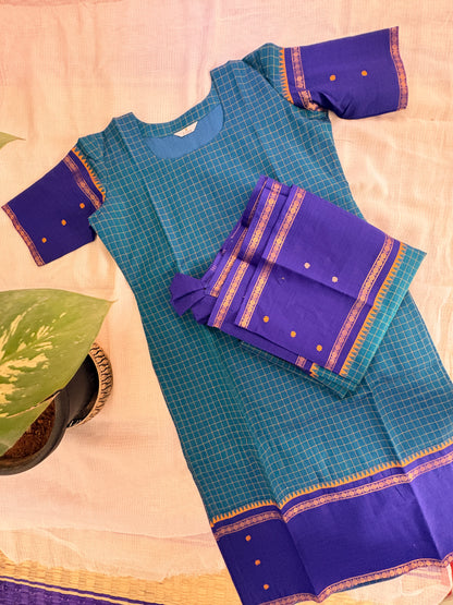 Blue kattam  Cotton Kurta dupatta