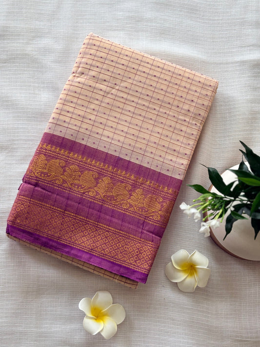 Cream 1000 butta Kanchi Cotton Saree