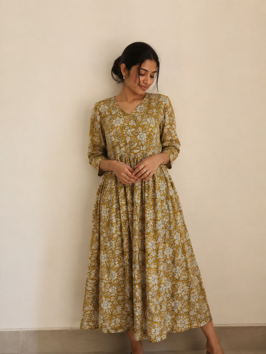 Size S- Mustard Meadow Dress