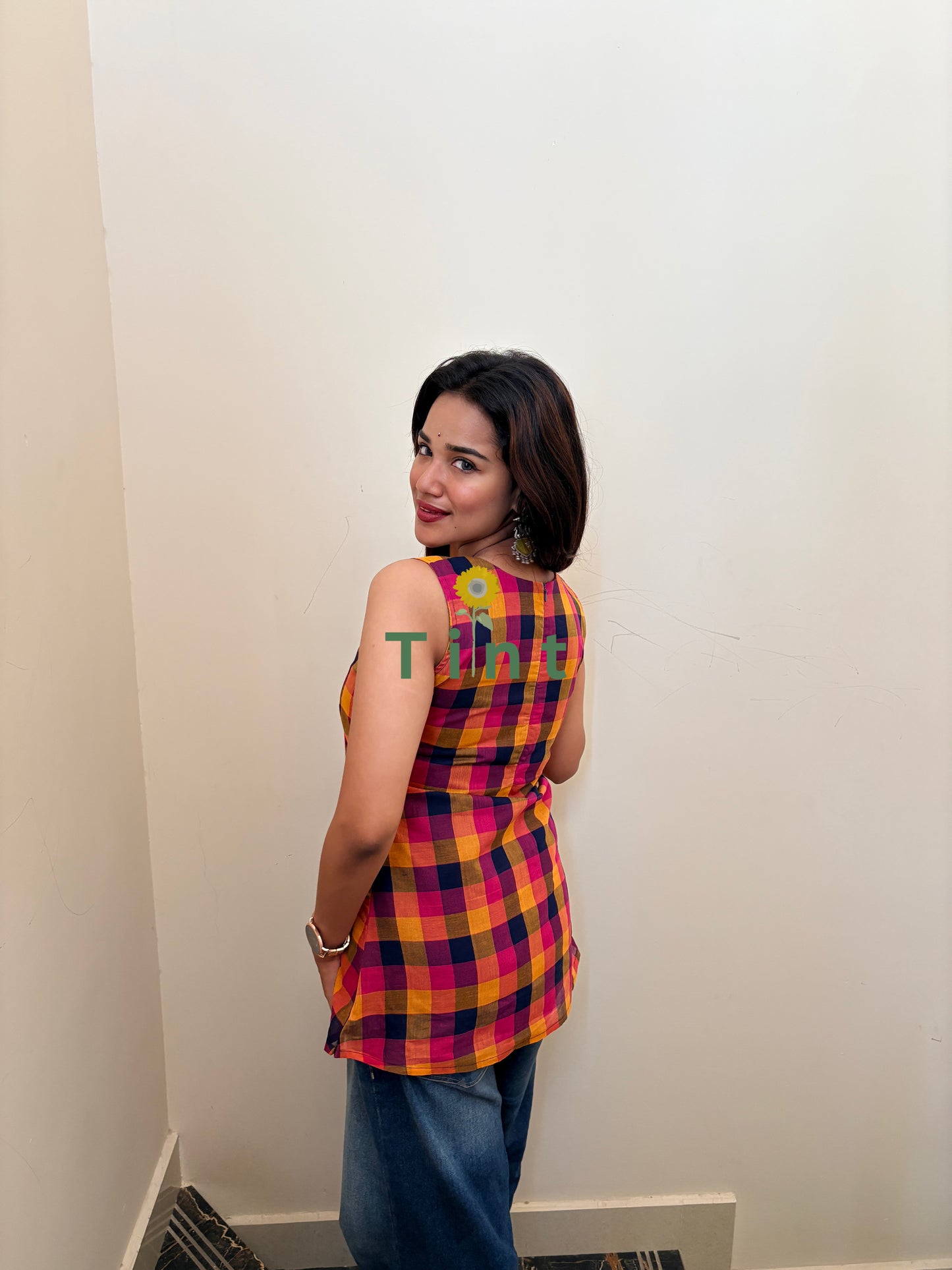 Assorted checks short kurta