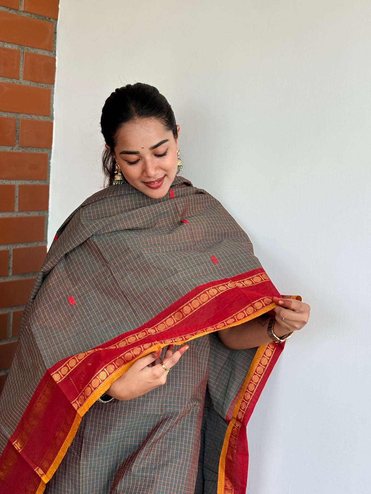 Cement red  Unstitched Kanchi cotton set (2-piece)