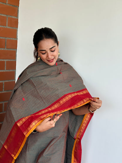 Cement red  Unstitched Kanchi cotton set (2-piece)