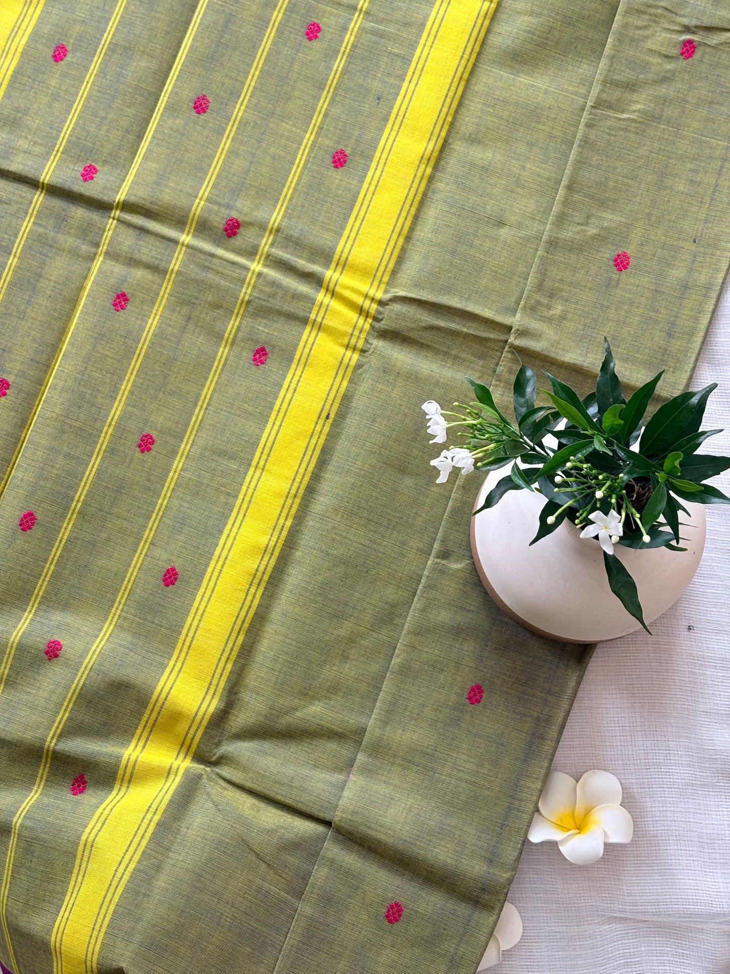 Olive green Kanchi Cotton Saree