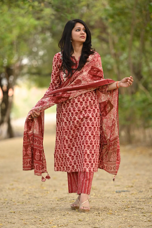 Brick Print Cotton Suit Set