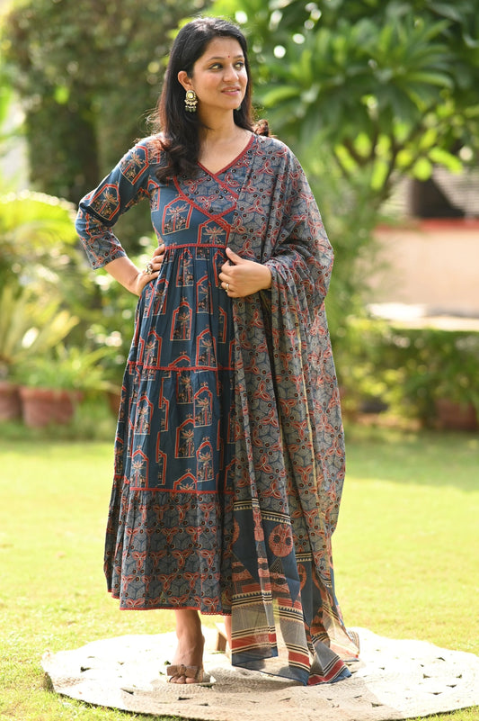 Indigo Bloom Anarkali Suit Set