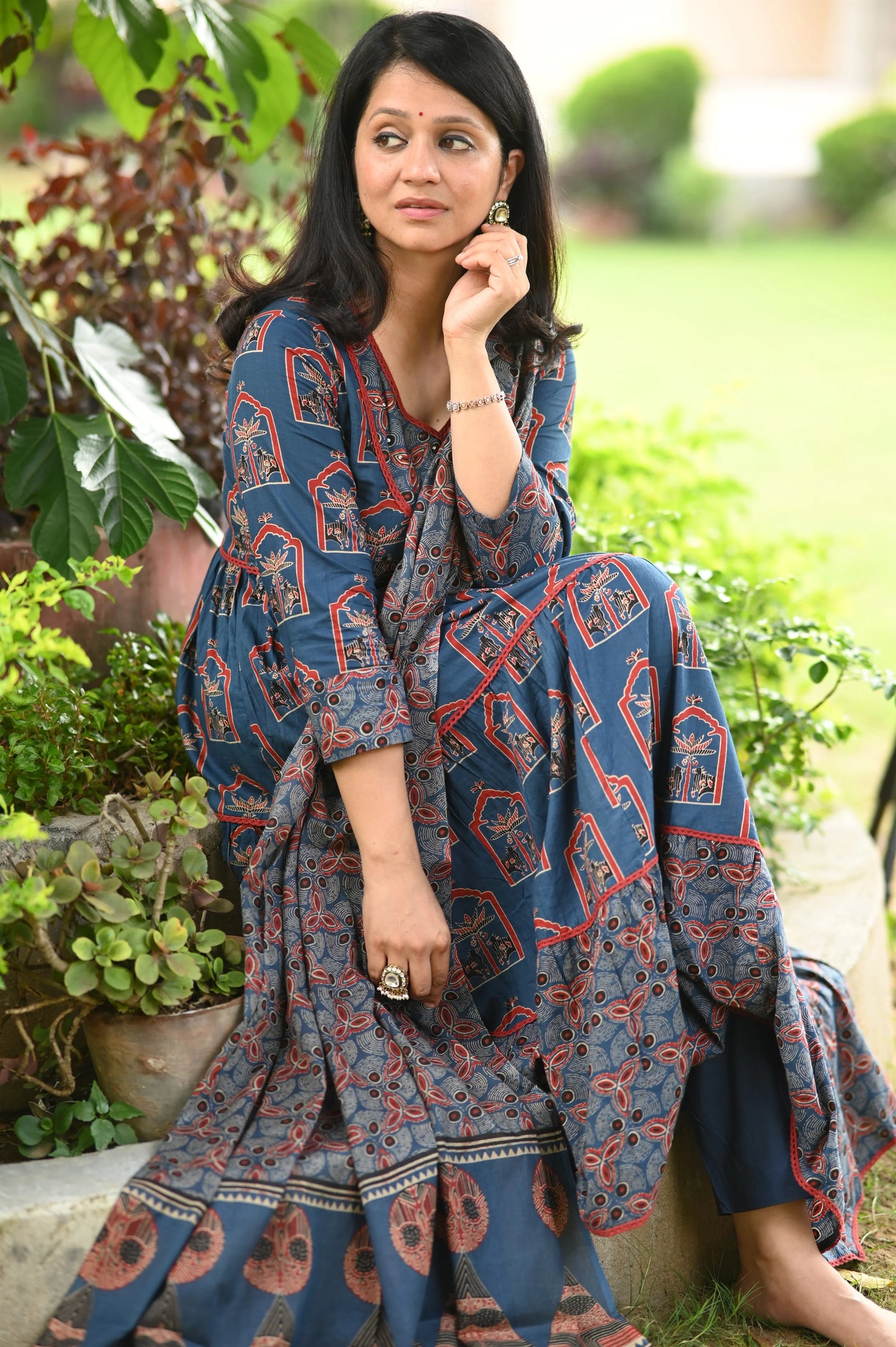 Indigo Bloom Anarkali Suit Set