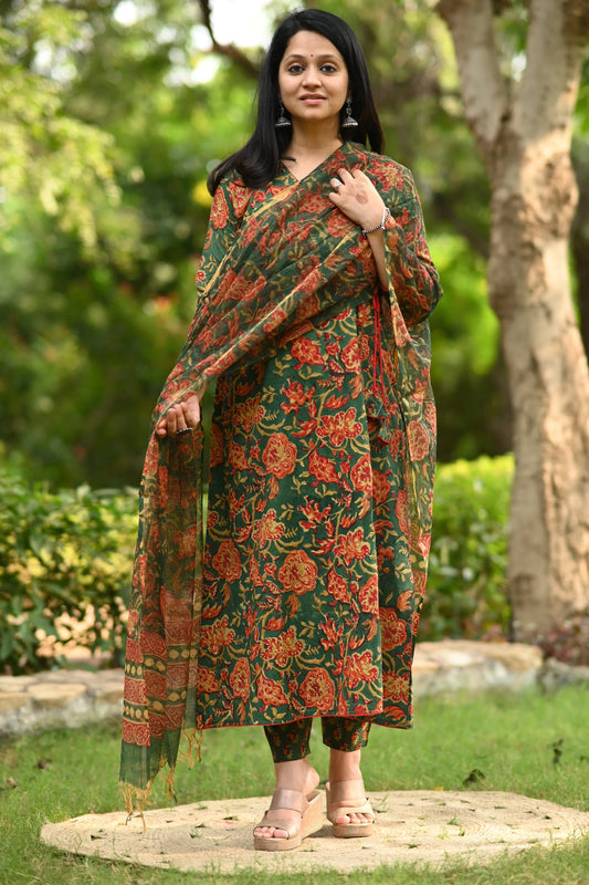Autumn Noon Handblock A-Line Suit Set
