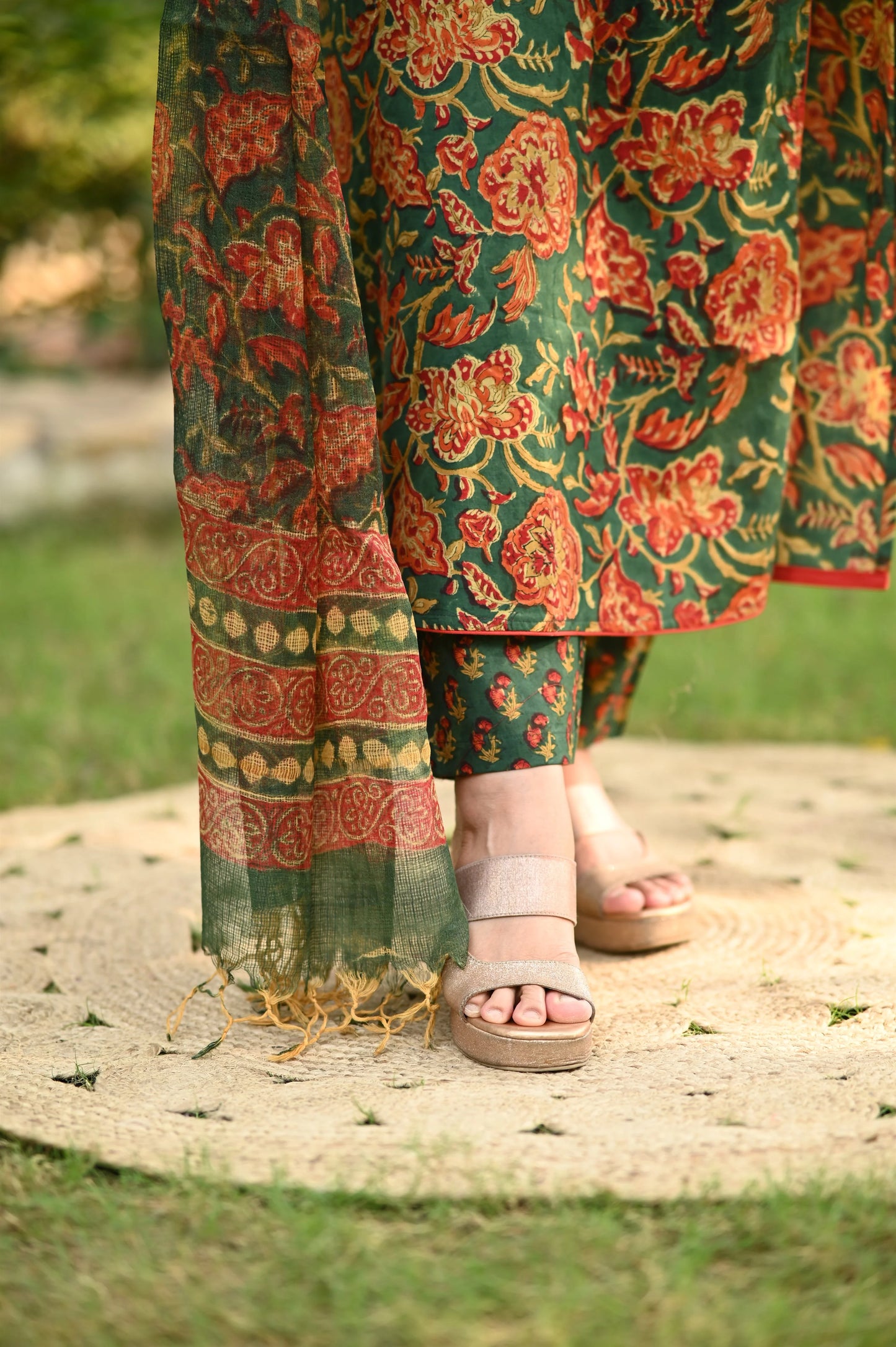 Autumn Noon Handblock A-Line Suit Set
