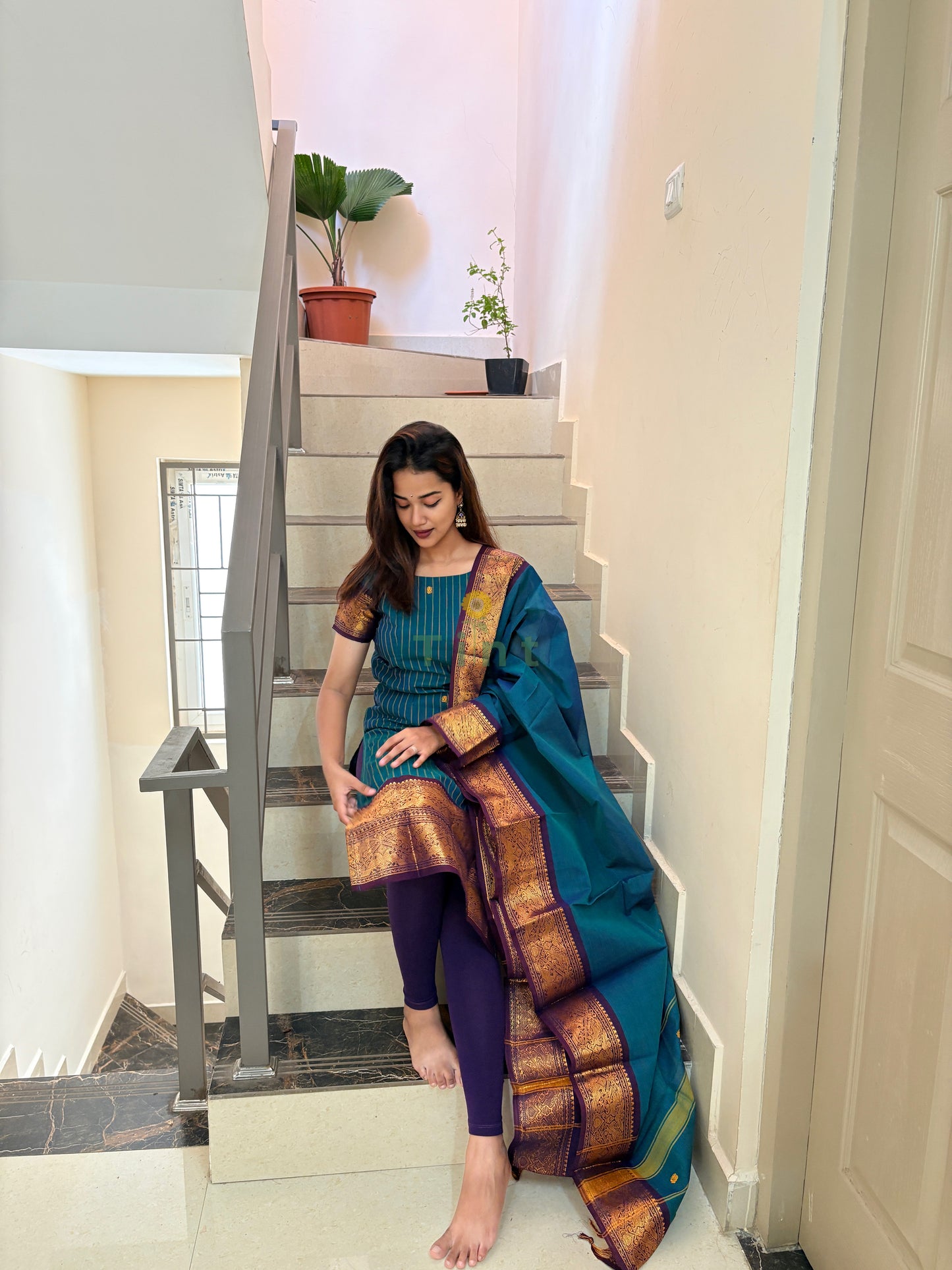 Peacock Feather Kanchi Cotton Kurta dupatta