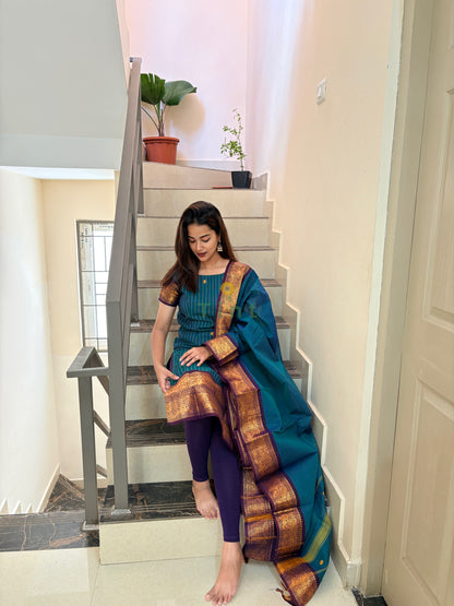 Peacock Feather Kanchi Cotton Kurta dupatta