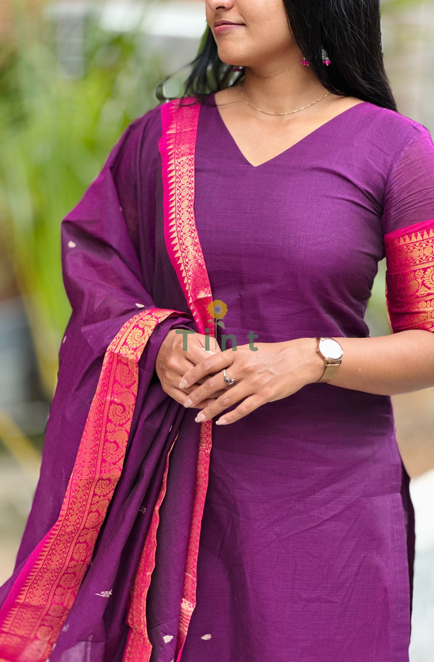 Royal Plum Kanchi Cotton Kurta dupatta