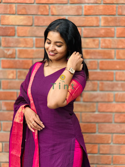 Royal Plum Kanchi Cotton Kurta dupatta