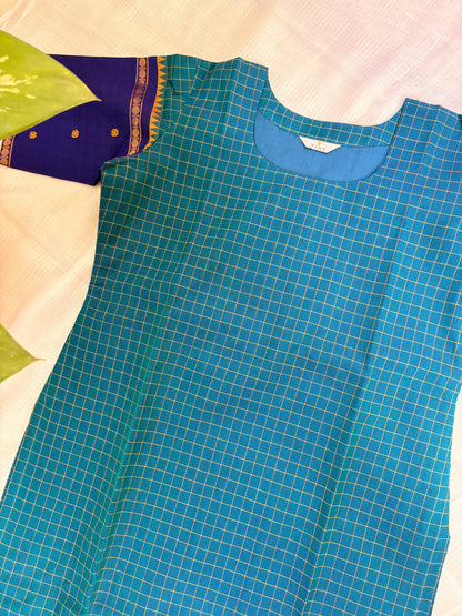 Blue kattam  Cotton Kurta dupatta