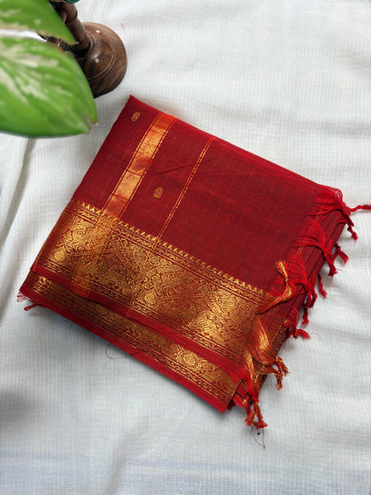 Deep red Unstitched Kanchi cotton set (2-piece)