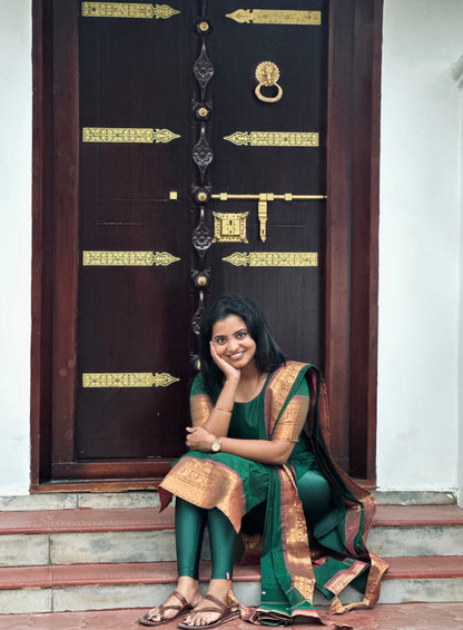 Heritage Green Kanchi Cotton Kurta dupatta