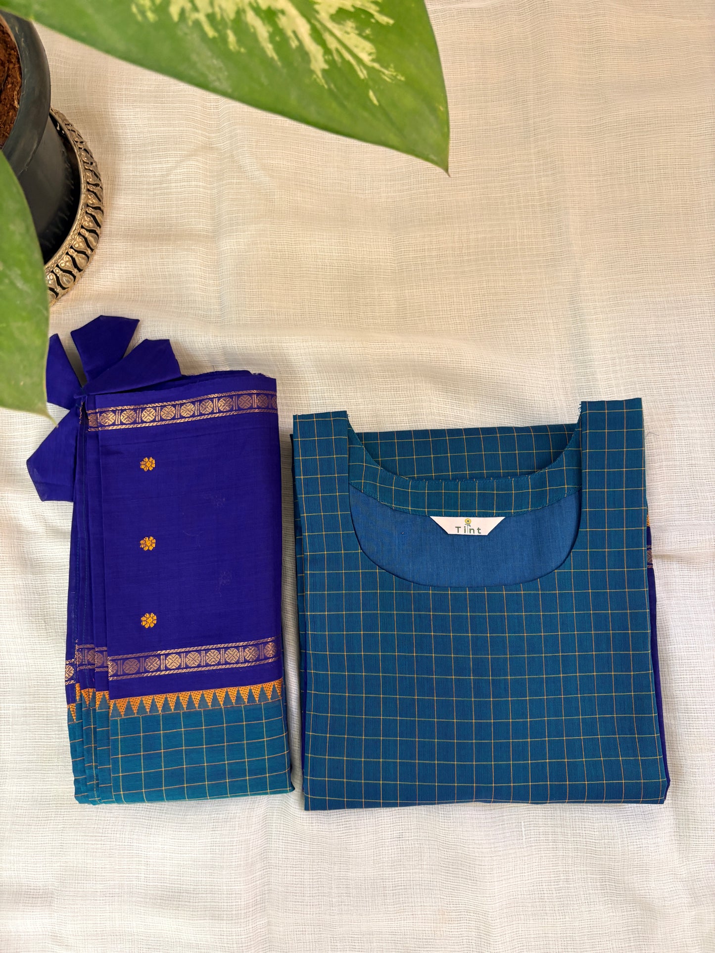 Blue kattam  Cotton Kurta dupatta