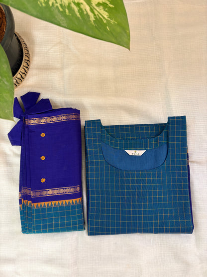 Blue kattam  Cotton Kurta dupatta