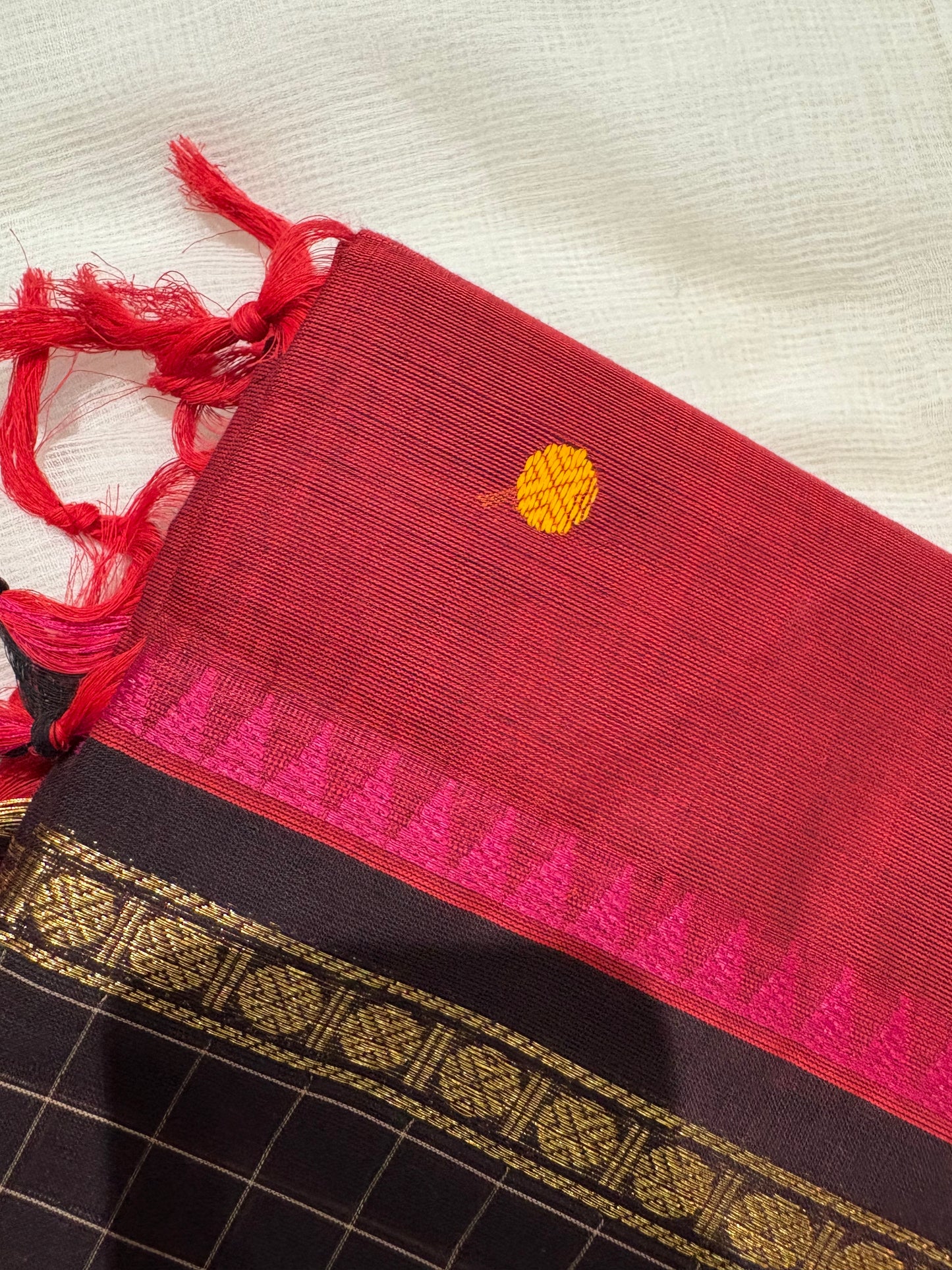Hibiscus glow Kanchi cotton saree