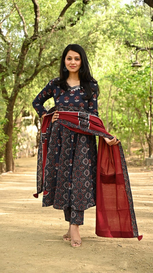 Midnight block Ajrakh Suit Set