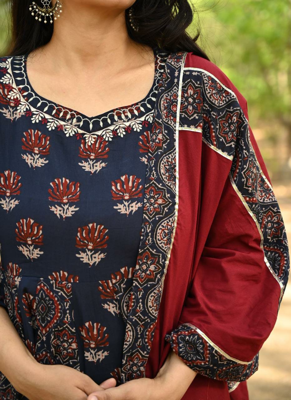 Midnight block Ajrakh Suit Set