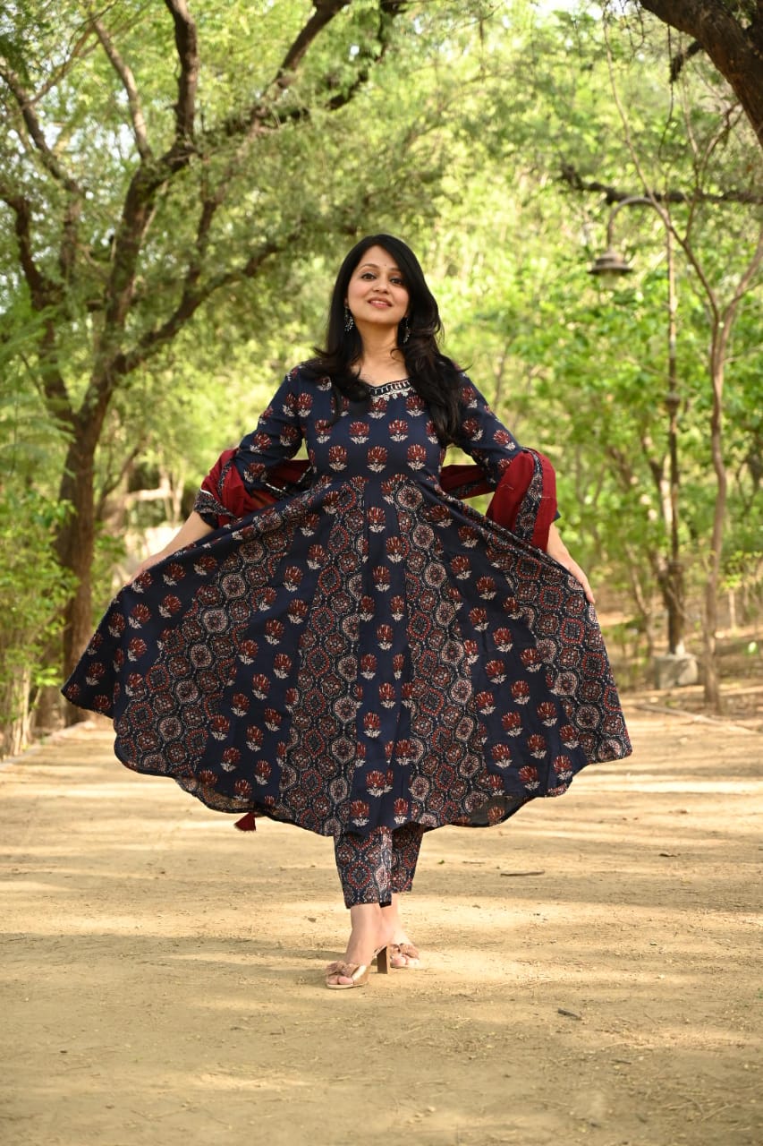 Midnight block Ajrakh Suit Set