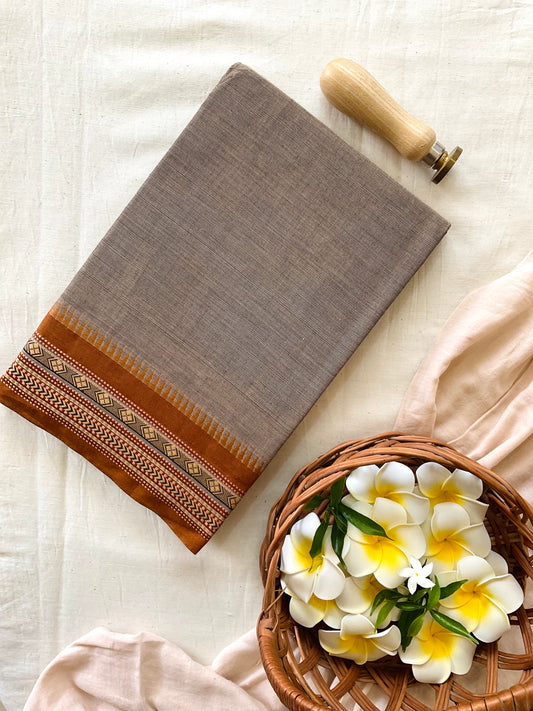Grey thread border Cotton Saree