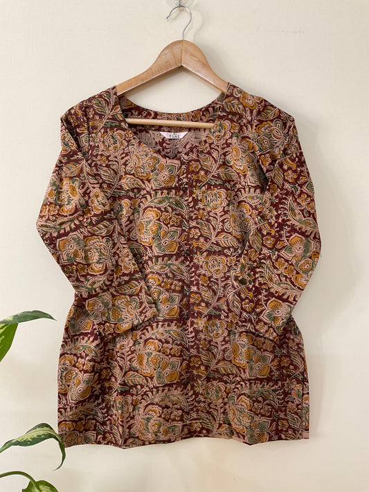 Rustwood Bloom – Handcrafted Kalamkari Kurta